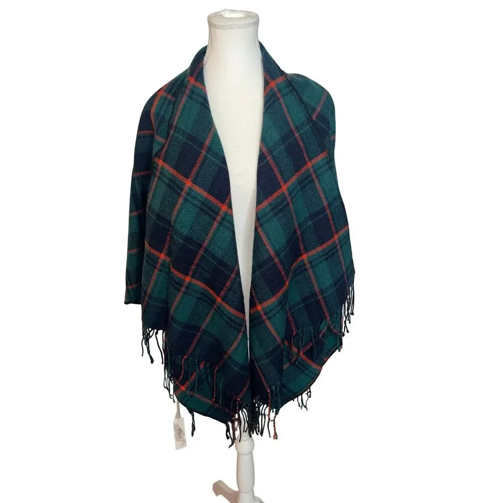 Ruggine Poncho Style Plaid Shawl with Neck Slit NWT